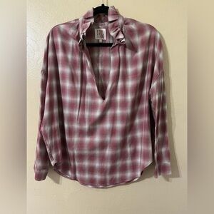 A Shirt Thing Penelope Plaid Ruffle Collar Long Sleeve Peasant Blouse P/S